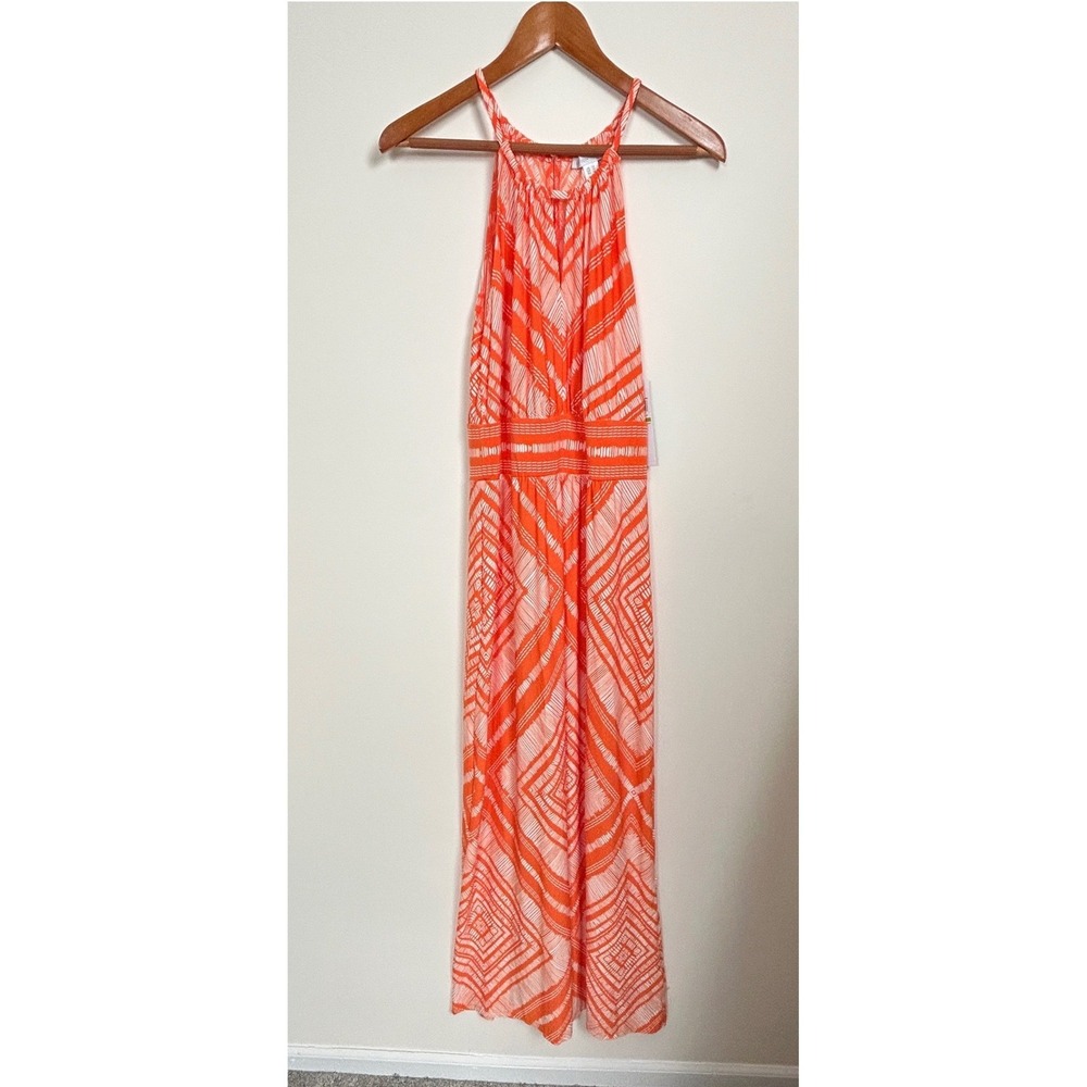 London Times‎ Morris Maxi Dress 14 Orange White Geometric NWT